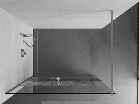 Mexen Kioto+, sprchová zástena s poličkou a držiakom na uteráky 140 x 200 cm, 8mm číre sklo vzor biely, chrómový profil, 800-140-121-01-85