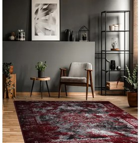 Moderný koberec VINCI 1407 Rozeta vintage - Štrukturálny Červená / antracitová Veľkosť: 80x150 cm