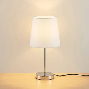 Lindby Leza stolná lampa chróm, tienidlo biele