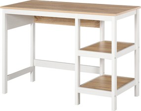 HOMCOM Počítačový stôl s multimédiami, rozmery 110Š x 48H x 76V cm, 2 bočné police, MDF E1, Svetlý dub / Biely | Aosom