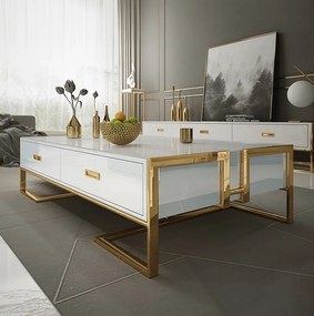ELEGANTNÝ KONFERENČNÝ STOLÍK KAREN BIELÝ LESK + ZLATÝ