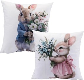 Sada 2 ks obliečok na vankúšiky ROZTOMILÉ ZAJÍČKY 40 x 40 cm