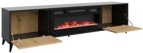 Tv stolík/skrinka s krbom Oksawi EF, Farby: čierna / dub artisan
