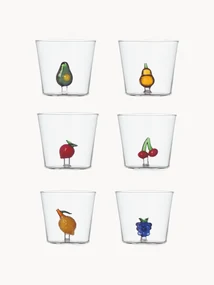 Ručne vyrobené poháre na vodu Fruits & Flowers, 6 ks