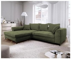 Rozkladacia rohová sedacia súprava v tvare L s úložným priestorom LAGOA, ľavé prevedenie, zelená