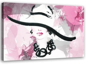 Obraz na plátně Žena s růžovým kloboukem - 120x80 cm