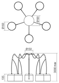 Redo 01-1827 - Luster na lanku DODO 5xE27/15W/230V pavúk biela