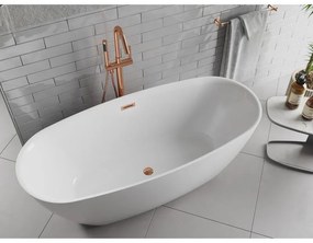 Mexen Luvo Slim, voľne stojaca vaňa 170 × 75 cm, biela lesklá, ružové zlato prepad, 52801707500-60