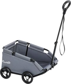 PawHut Kočík pre psov, 4-kolesový skladací kočík s nastaviteľnou rukoväťou, úložný vak, prateľný vankúš, pre malých psov do 4 kg, Sivý | Aosom