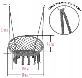 Závesné kreslo s vankúšom - bocianie hniezdo 80 cm antracit