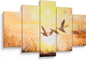 Obraz - Žeriavy pri západe slnka (150x105 cm)