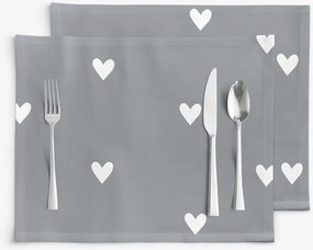 Goldea prestieranie na stôl 100% bavlnené plátno - srdiečka na sivom - sada 2ks 30 x 40 cm