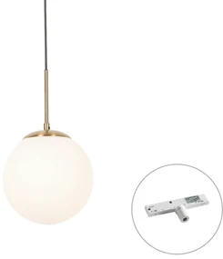 Závesná lampa Art Deco zlatá s opálovým sklom vrátane bieleho adaptéra na koľajnicu 1-fázová - Slimline Flore