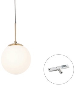 Závesná lampa Art Deco zlatá s opálovým sklom vrátane bieleho adaptéra na koľajnicu 1-fázová - Slimline Flore