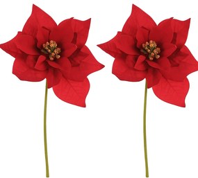 Set vianočná ruža kvet na stonke, 2ks, červená, 32 cm