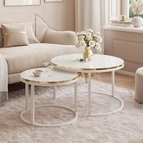 Dizajnový konferenčný stolík ZOLA 2v1 biely lesk + zlatá