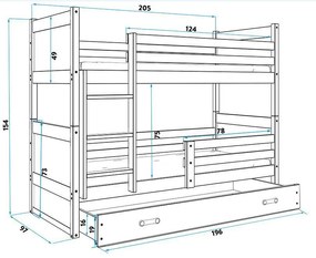 Poschodová posteľ RICO 2 - 200x90cm - Borovica - Biely