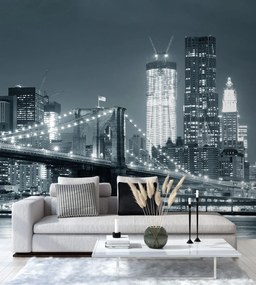Gario Fototapeta Brooklynský most v noci, New York čiernobiela verzia Materiál: Vliesová, Rozmery: 300 x 300 cm