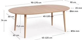 Okrúhly rozkladací jedálenský stôl v dekore duba v prírodnej farbe ø 90 cm Oqui – Kave Home