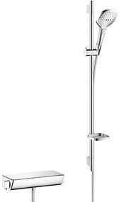 Hansgrohe Raindance Select E, sprchová súprava 120 3jet na stenu s termostatom Ecostat Select a sprchovou tyčou 90 cm, biela/chrómová, HAN-27039400