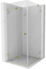 Mexen Lunar-F, skladací sprchový kút ľavý 80 x 80 cm, 8mm číre sklo, zlatý profil, 836-080-080-50-00-L