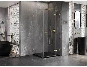 Mexen Lunar, výklopný sprchový kút pravý 70 x 70 cm, 8mm číre sklo, zlatý profil, 834-070-070-50-00-P