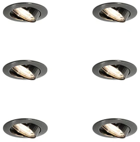 Set van 6 moderne inbouwspots gunmetal GU10 50mm rond kantelbaar - Edu