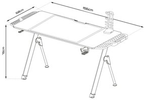 Herný stôl FALCON s LED RGB podsvietením 156x60 cm čierna