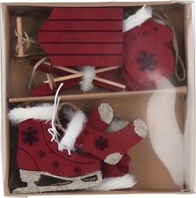 Set vianočných ozdôb v textilnom dizajne – červený 10 ks 16 × 16 cm