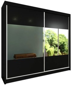 Skriňa s posuvnými dverami a zrkadlom CELESTE, 200x216x61, čierna