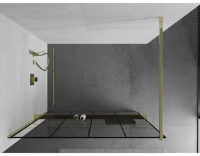 Mexen Kioto+, sprchová zástena s poličkou a držiakom na uteráky 140 x 200 cm, 8mm číre sklo vzor čierny, zlatý profil, 800-140-121-50-77