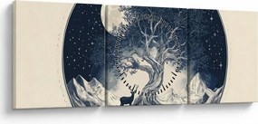 Obraz – Magický strom s jeleňom I. (s hodinami) (90x30 cm)