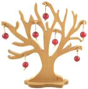 AMADEA Drevený 3D strom s červenými jablkami, masívne drevo, výška 20 cm