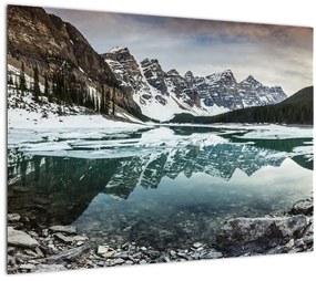 Sklenený obraz - jazero v zime (70x50 cm)
