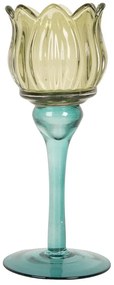 Tyrkysovo-zelený sklenený svietnik tulipán Colorful Garden - Ø 7*19 cm