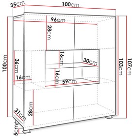 Presklená komoda s LED modrým osvetlením CHEMUNG - čierna / lesklá čierna