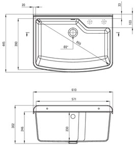 Deante Garden, výlevka z polypropylénu 610x445x302 mm B/O, 2" + sifón, 1-komorová, šedá, ZYT_310B