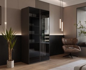 DVOJDVEROVÁ ŠATNÍKOVÁ SKRIŇA AMADEO 100 cm ČIERNO ŠEDÁ + 2 x ČIERNE SKLO