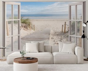 Fototapeta, Pohled z okna na pláž moře příroda - 140x100 cm
