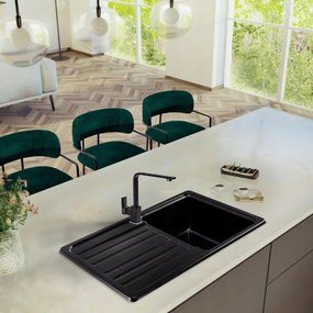 Sink Quality Sapphire, kuchynský granitový drez 755x460x190 mm + čierny sifón, čierna, SKQ-SAP.C.1KDO.XB