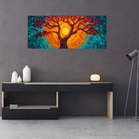 Obraz - Strom života a slnko v mozaike (120x50 cm)