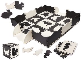 KIK Penové puzzle podložka / ohrádka pre deti 25 kusov čierna a biela