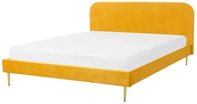 Zamatová posteľ 180 x 200 cm žltá FLAYAT Beliani