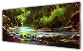 Obraz na akrylátovom skle Les jazero kamene príroda 125x50 cm