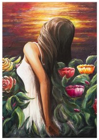 Gario Ručne maľovaný obraz Žena medzi kvetmi Rozmery: 100 x 70 cm