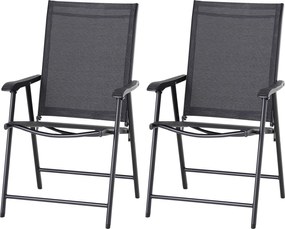 Zložená stolička Outsunny s opierkami rúk - 2-pack, campingová stolička, rybárska stolička, kovová, čierna, 58 x 64 x 94 cm | Aosom