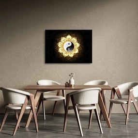 Sklenený obraz - Zlatý Yin-Yang (70x50 cm)