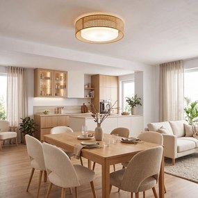 Toolight Toolight, LED stropné svietidlo plafón s ratanovým tienidlom 4000K, APP1934-C, biela-ratan, 50 cm, OSW-66090