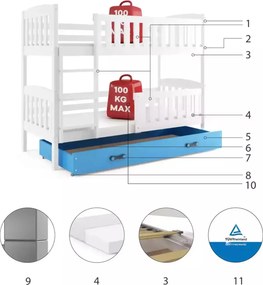 Poschodová posteľ KUBO 200x90 | biela - modrá