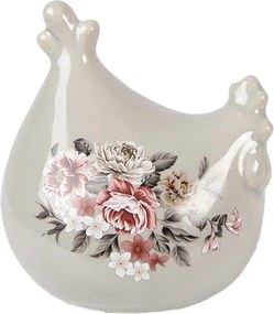 Zelená keramická sliepočka s kvetmi Floria - 12*11*13 cm